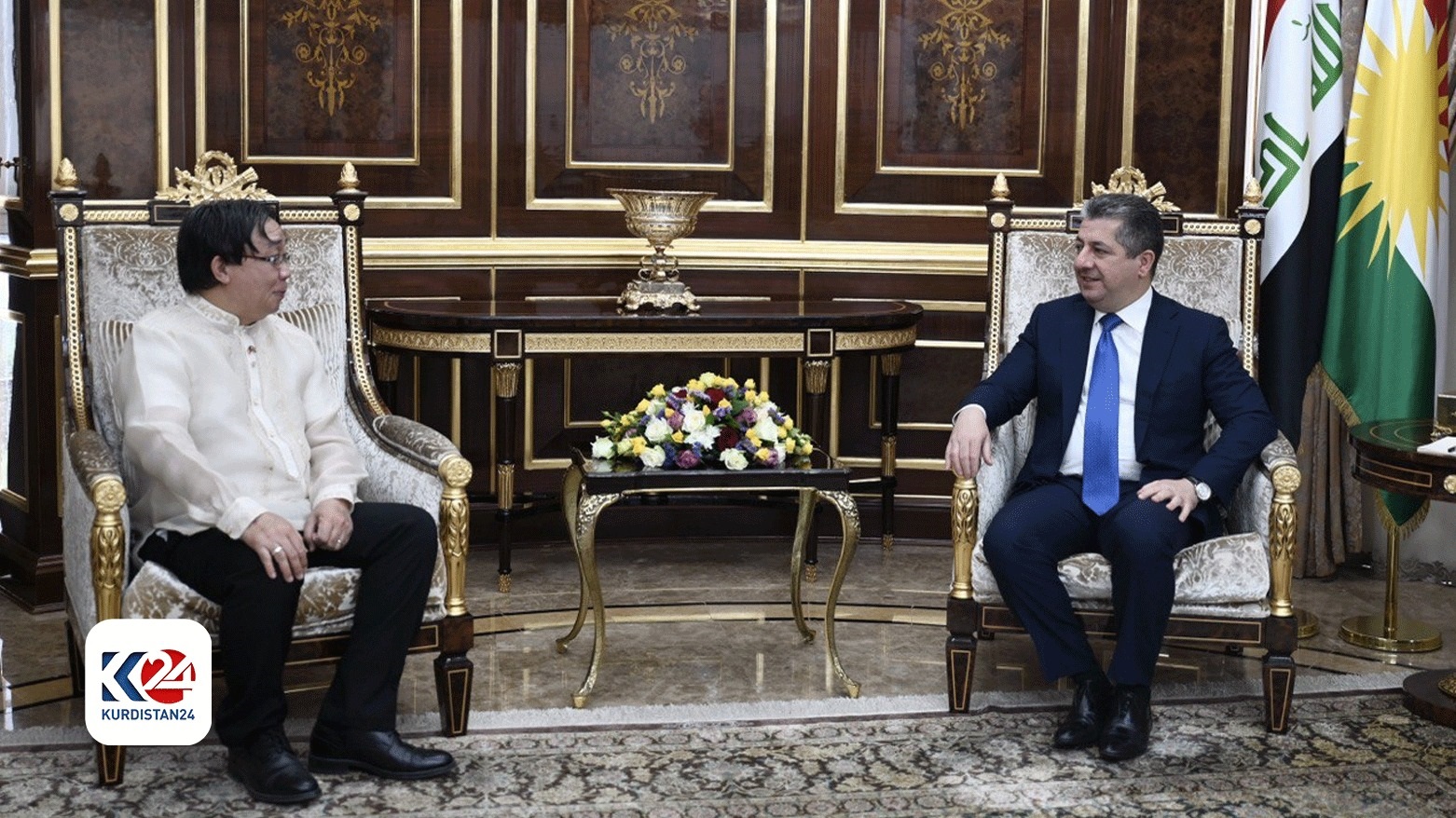 Kurdistan Region Prime Minister Masrour Barzani (right) during his meeting with Charlie P. Manangan, the newly appointed Ambassador of the Philippines to Iraq, May 4, 2024. (Photo: KRG)