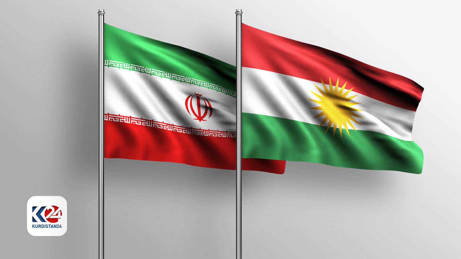The flags of Kurdistan Region (right) and Iran. (Photo: Designed by Kurdistan24)