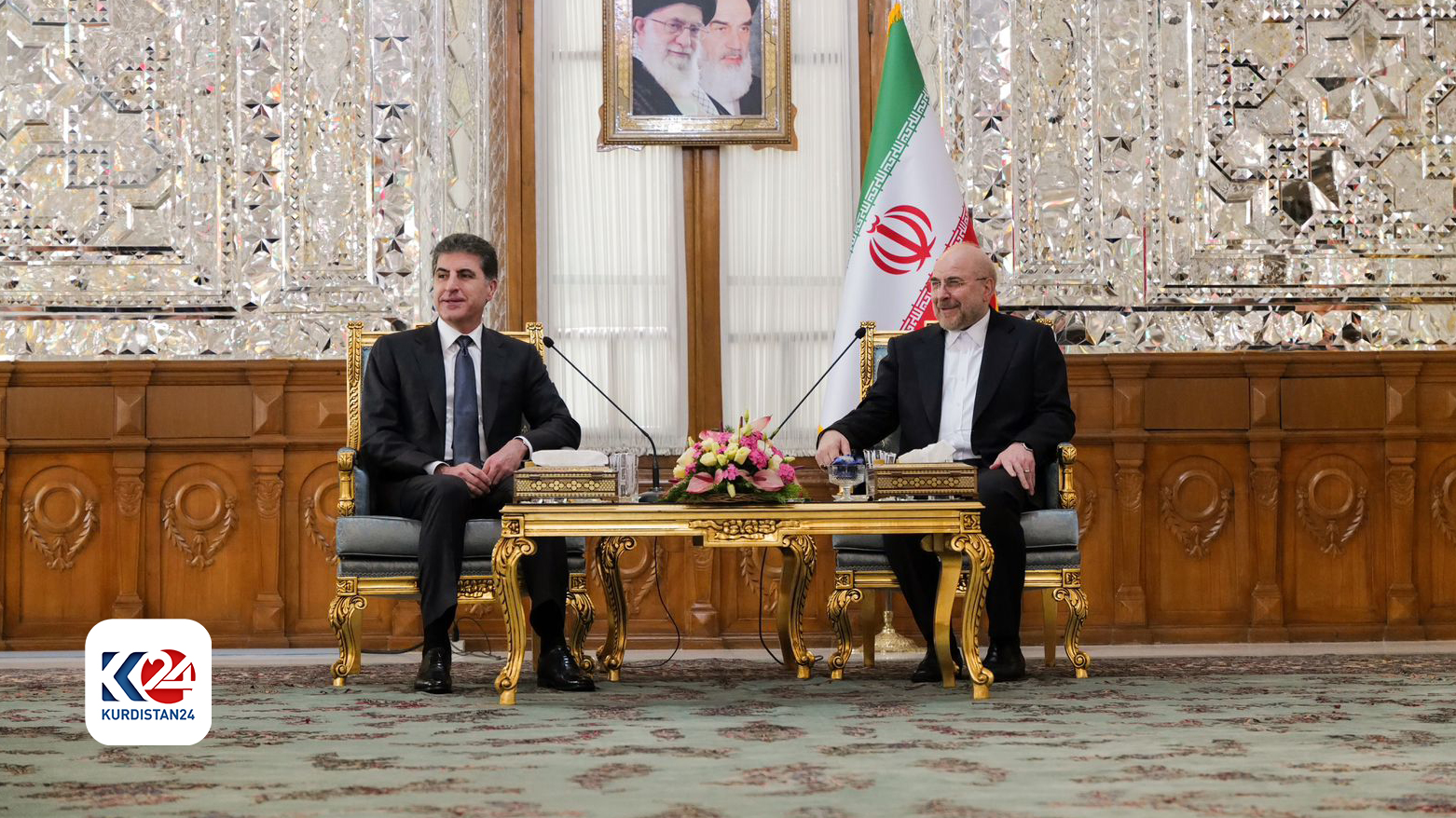 Kürdistan Bölgesi Başkanı Neçirvan Barzani ile İran Parlamentosu Başkanı Muhammed Bakır Galibaf