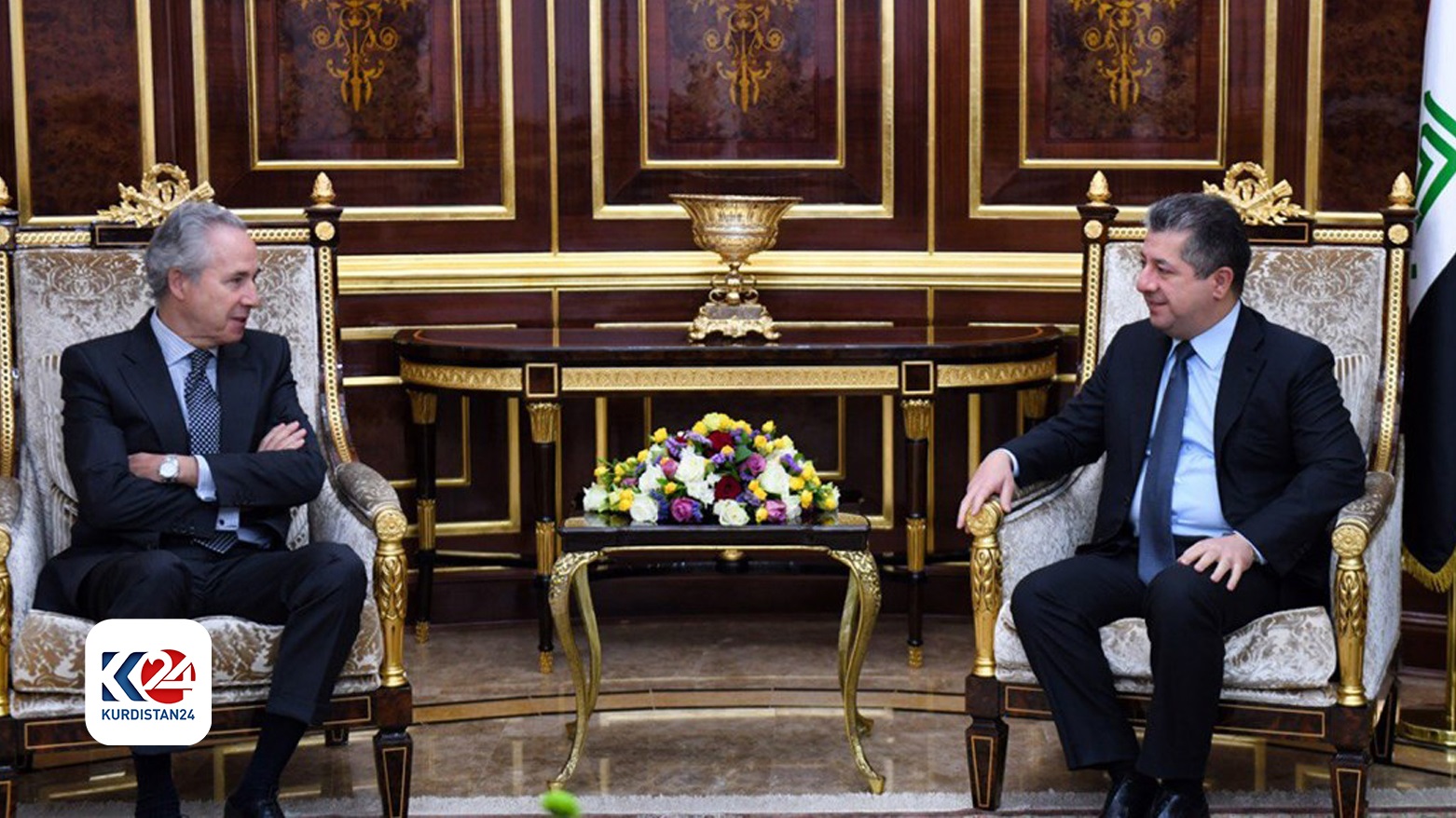 KRG PM Masrour Barzani (R) and Spanish Ambassador to Iraq, Pedro Martinez Avial (L). (Photo: Kurdistan 24)