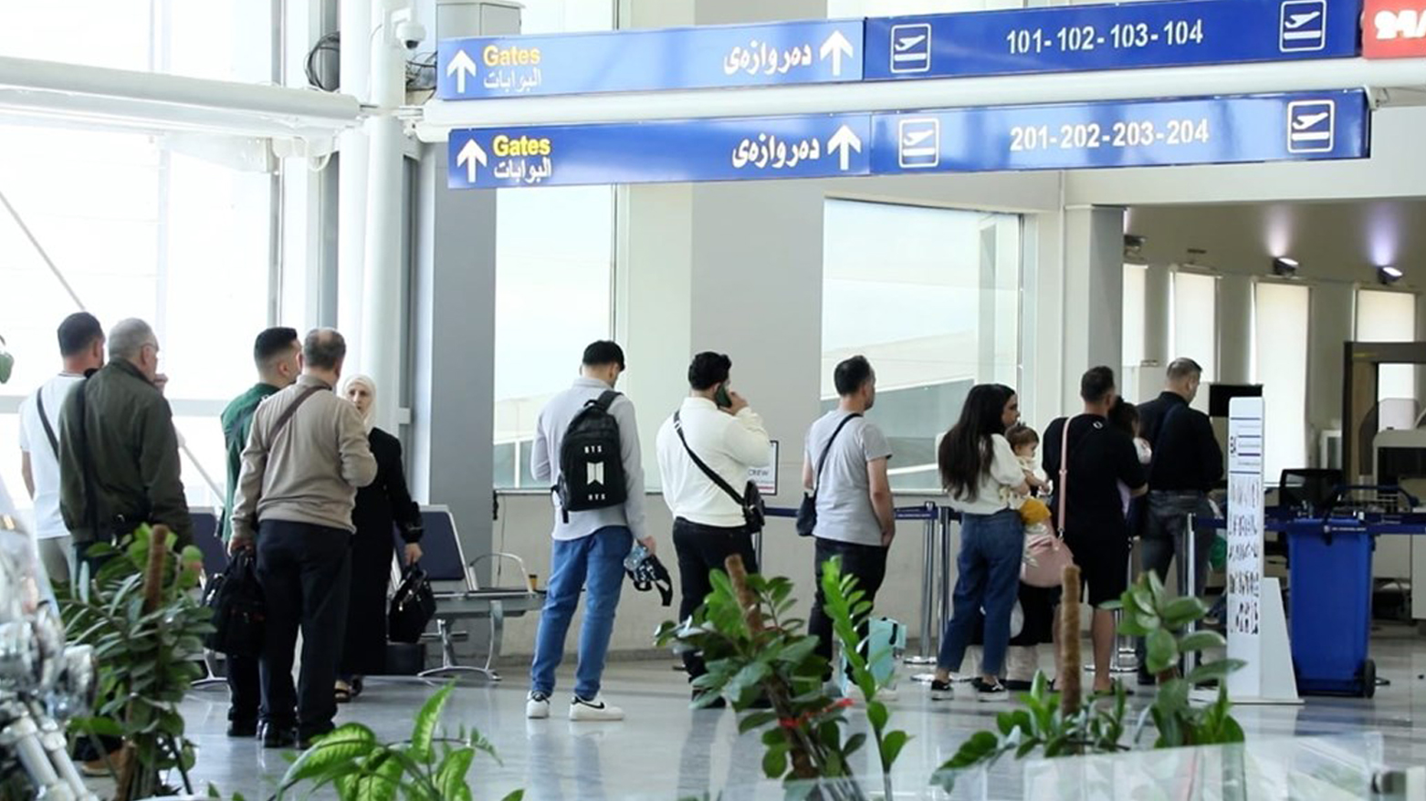 Travelers queuing in the Erbil International Airport (EIA). (
