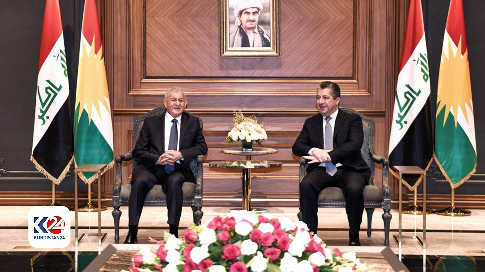 KRG PM Masrour Barzani (R) and Iraq's President Latif Rasheed (L) in the meeting, Erbil, May 12, 2024. (Photo: Kurdistan 24)