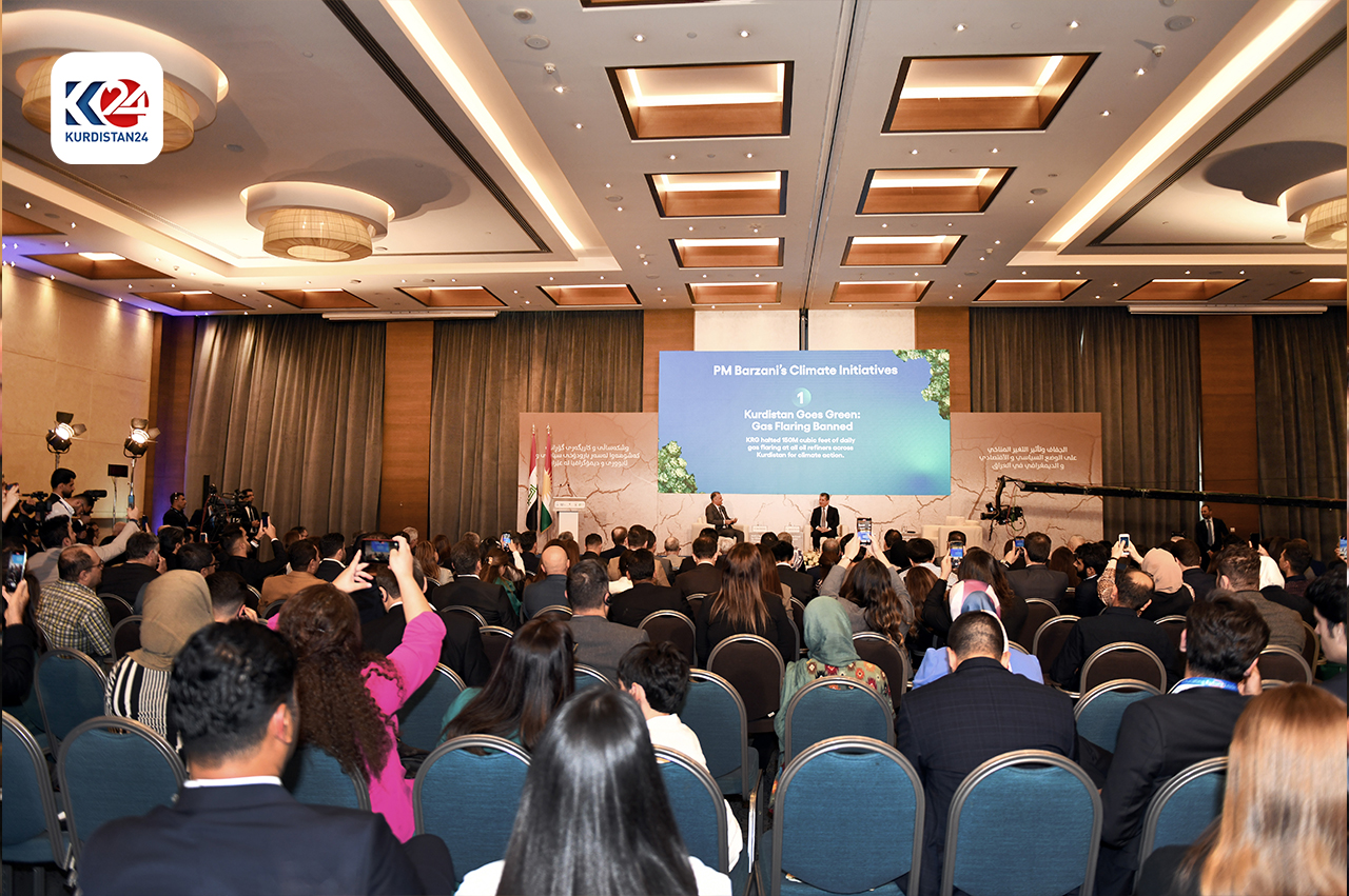 Kurdistan Region Prime Minister Masrour Barzani in the symposium on Drought and the Impact of Climate Change on the Political, Economic, and Demographic Situation of Iraq, May 12, 2024. (Photo: Kurdistan24)