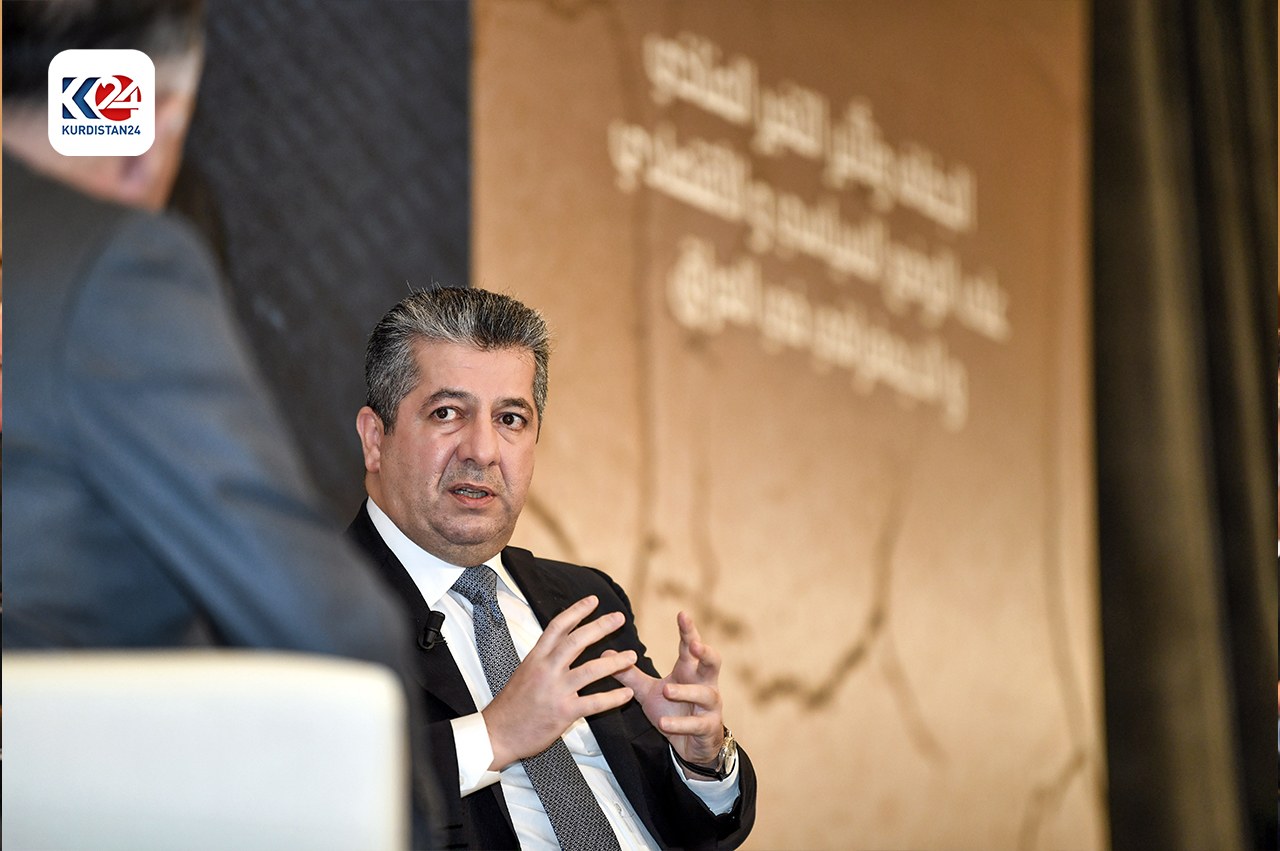 Kurdistan Region Prime Minister Masrour Barzani in the symposium on Drought and the Impact of Climate Change on the Political, Economic, and Demographic Situation of Iraq, May 12, 2024. (Photo: Kurdistan24)