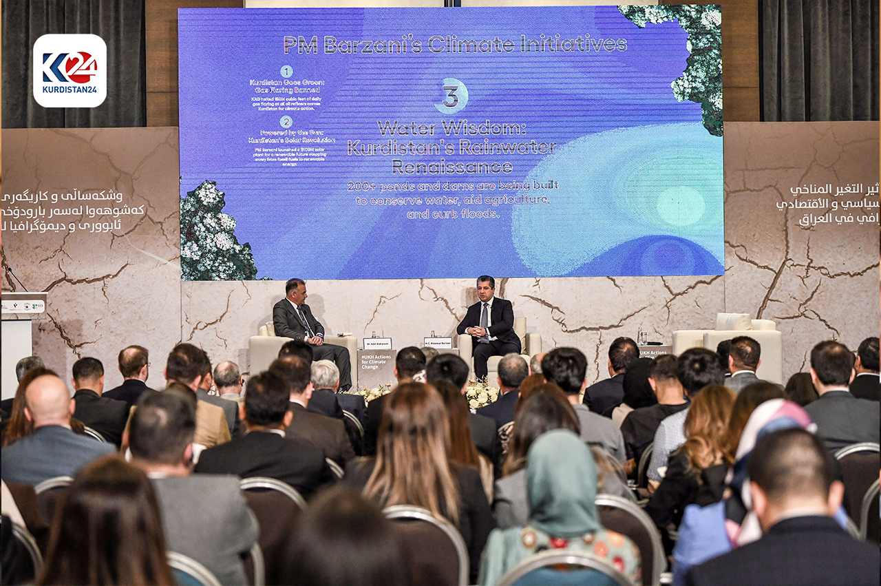 Kurdistan Region Prime Minister Masrour Barzani in the symposium on Drought and the Impact of Climate Change on the Political, Economic, and Demographic Situation of Iraq, May 12, 2024. (Photo: Kurdistan24)