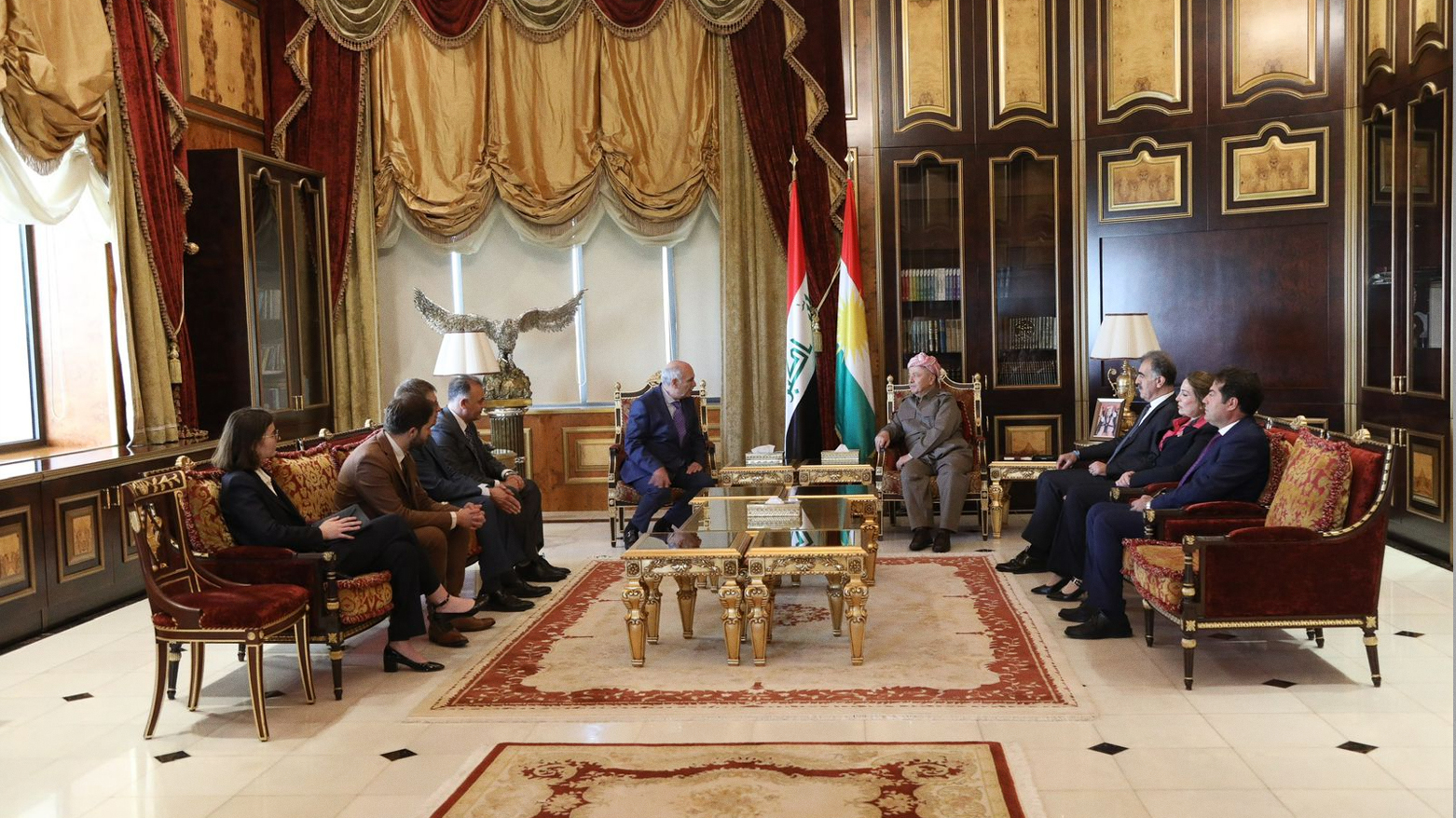 The meeting between KDP President Masoud Barzani and CFRI delegation. (Photo: Barzani HQ)