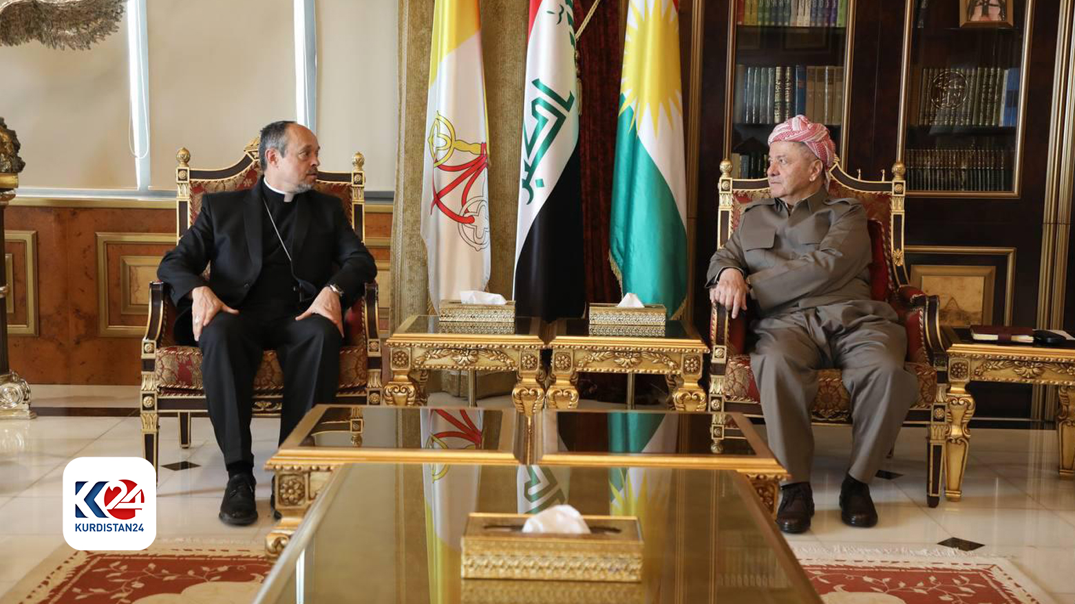 KDP President Masoud Barzani (R) and Vatican Ambassador Mr. Mitja Leskovar (L). (Photo: Barzani HQ)