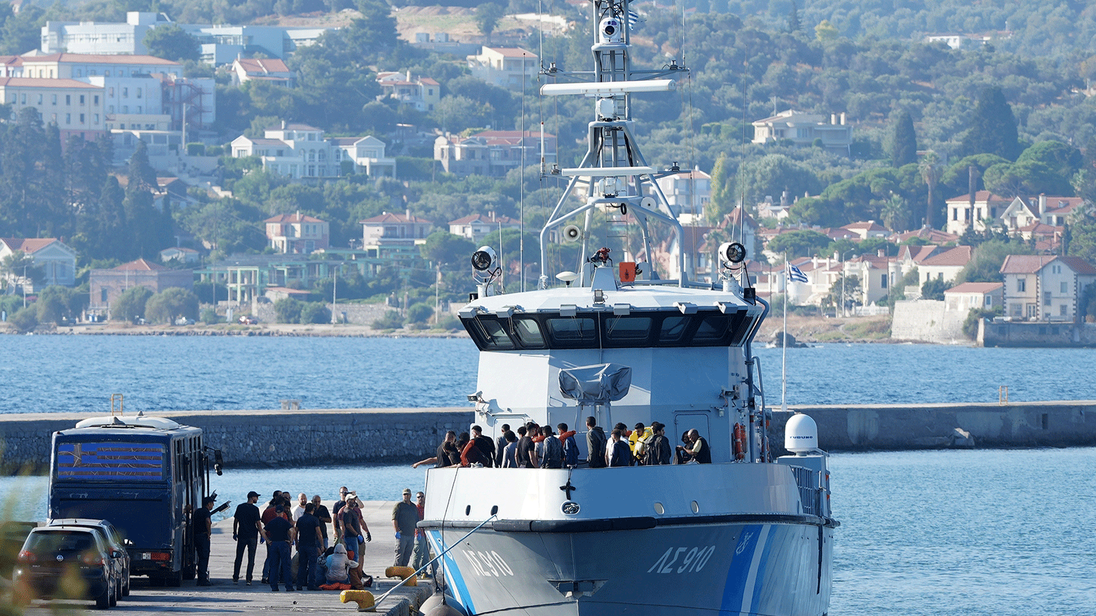 Migrants disembark from a Greek coast vessel after a rescue operation, at the port of Mytilene, on the northeastern Aegean Sea island of Lesbos, Greece, Monday, Aug. 28, 2023. (Photo: AP)