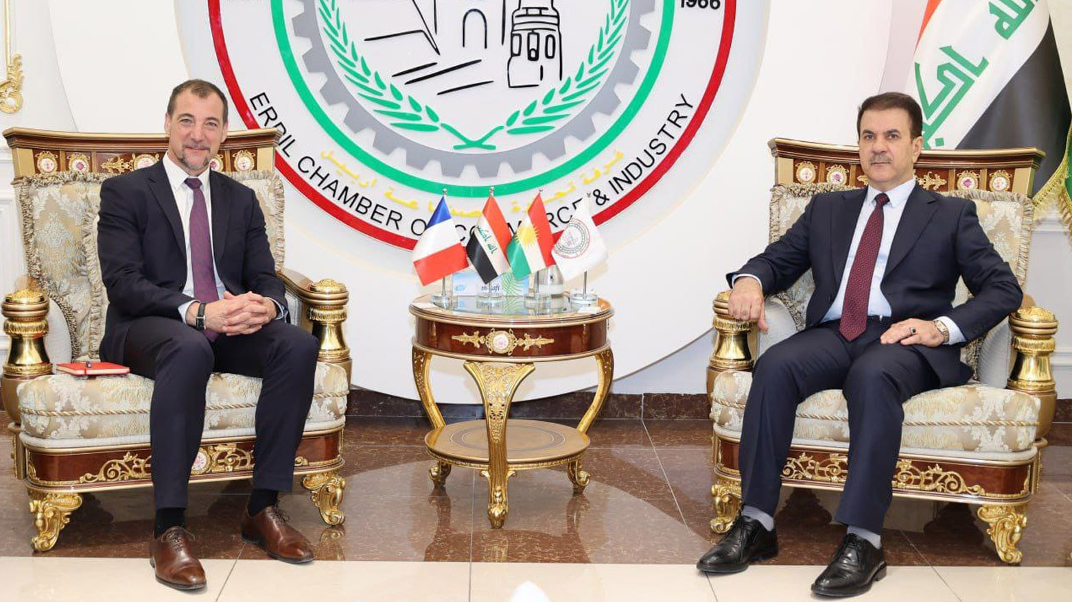 گیلان حاجی سعید، رئیس اتاق بازرگانی و صنعت اربیل و یان بریم، سرکنسول فرانسه در اقلیم کوردستان