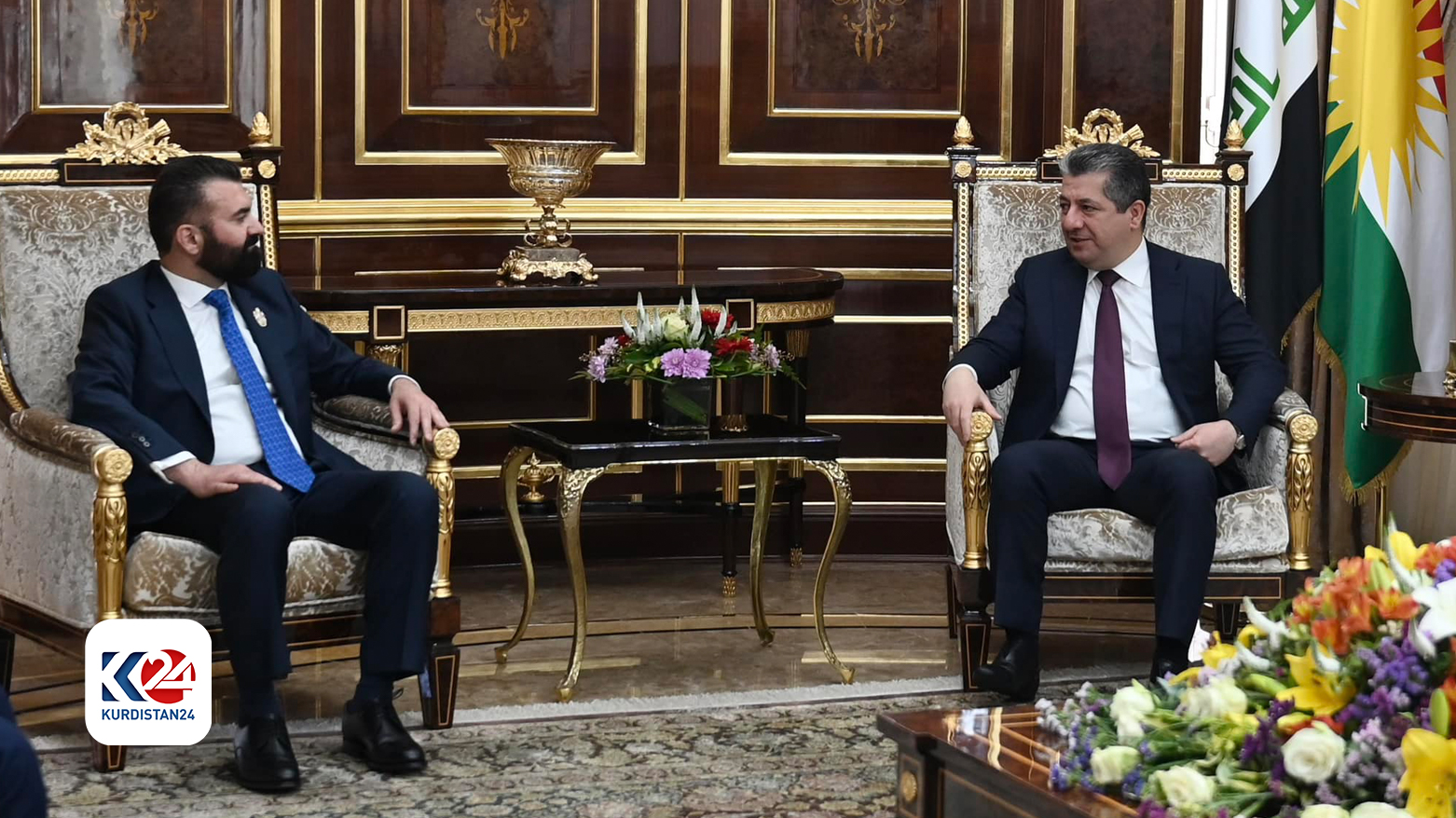 Kurdistan Region Prime Minister Masrour Barzani (right) during his meeting with Sarbaz Barznji, a councilor from the Borough of Lambeth in London, May 15, 2024. (Photo: KRG)