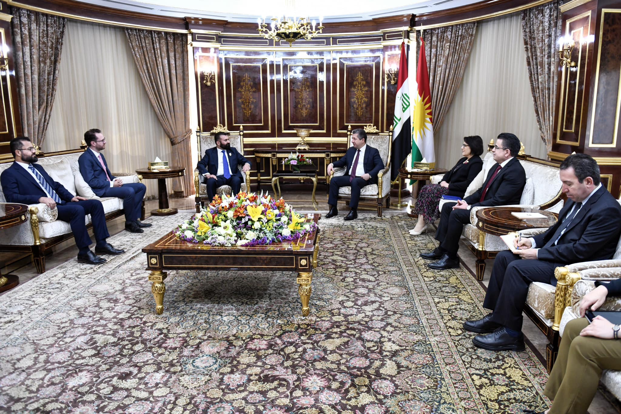 Kurdistan Region Prime Minister Masrour Barzani (top right) during his meeting with Sarbaz Barznji, a councilor from the Borough of Lambeth in London, May 15, 2024. (Photo: KRG)