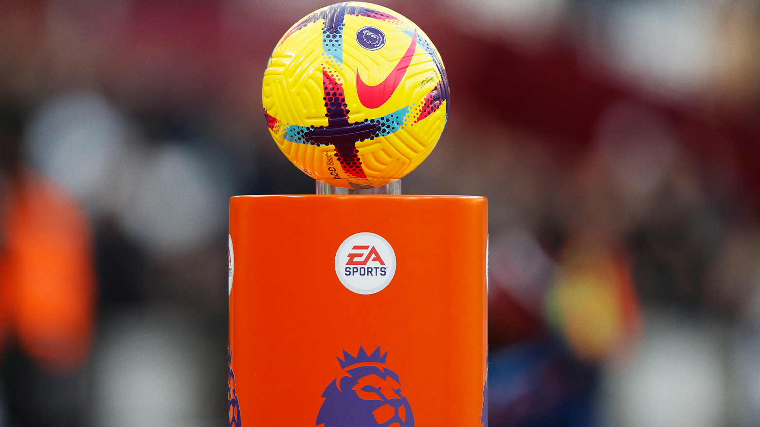 The match ball sits on a pedestal before the English Premier League football match. (Photo: AP)