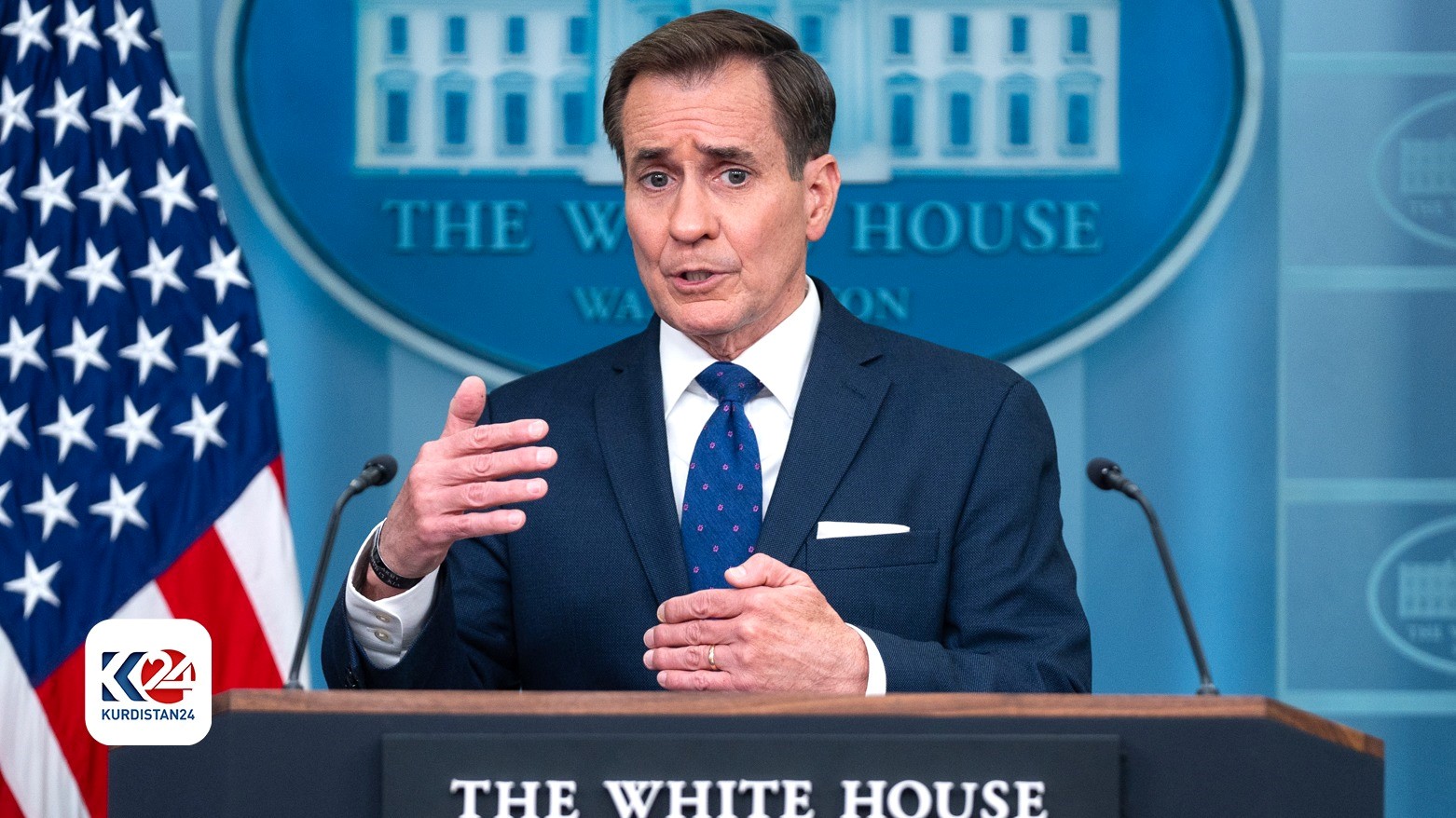 White House national security communications adviser John Kirby speaks during a press briefing at the White House, Thursday, April 4, 2024, in Washington. (AP Photo/Evan Vucci)