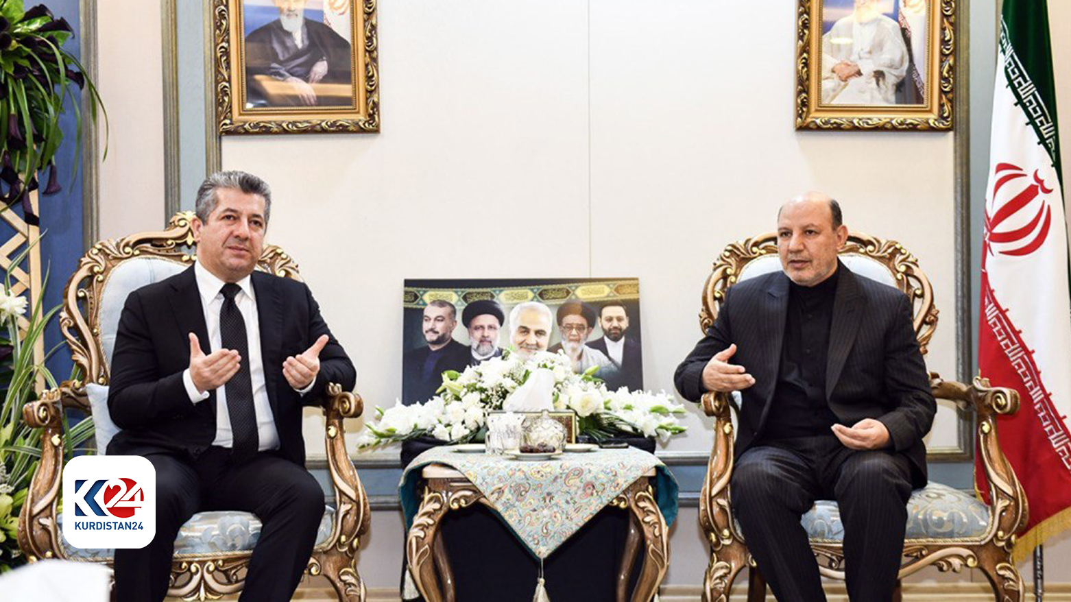 Kurdistan Region Prime Minister Masrour Barzani (left) at the funeral of Iranian President Ebrahim Raisi, May 21, 2024. (Photo: KRG)