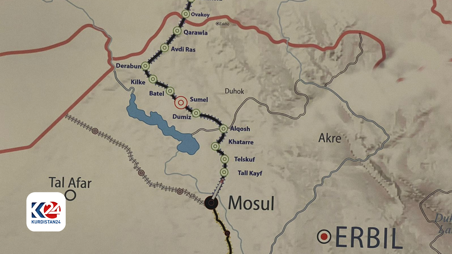 A view of the proposed map of the Development Road Project. (Photo: Kurdistan 24)