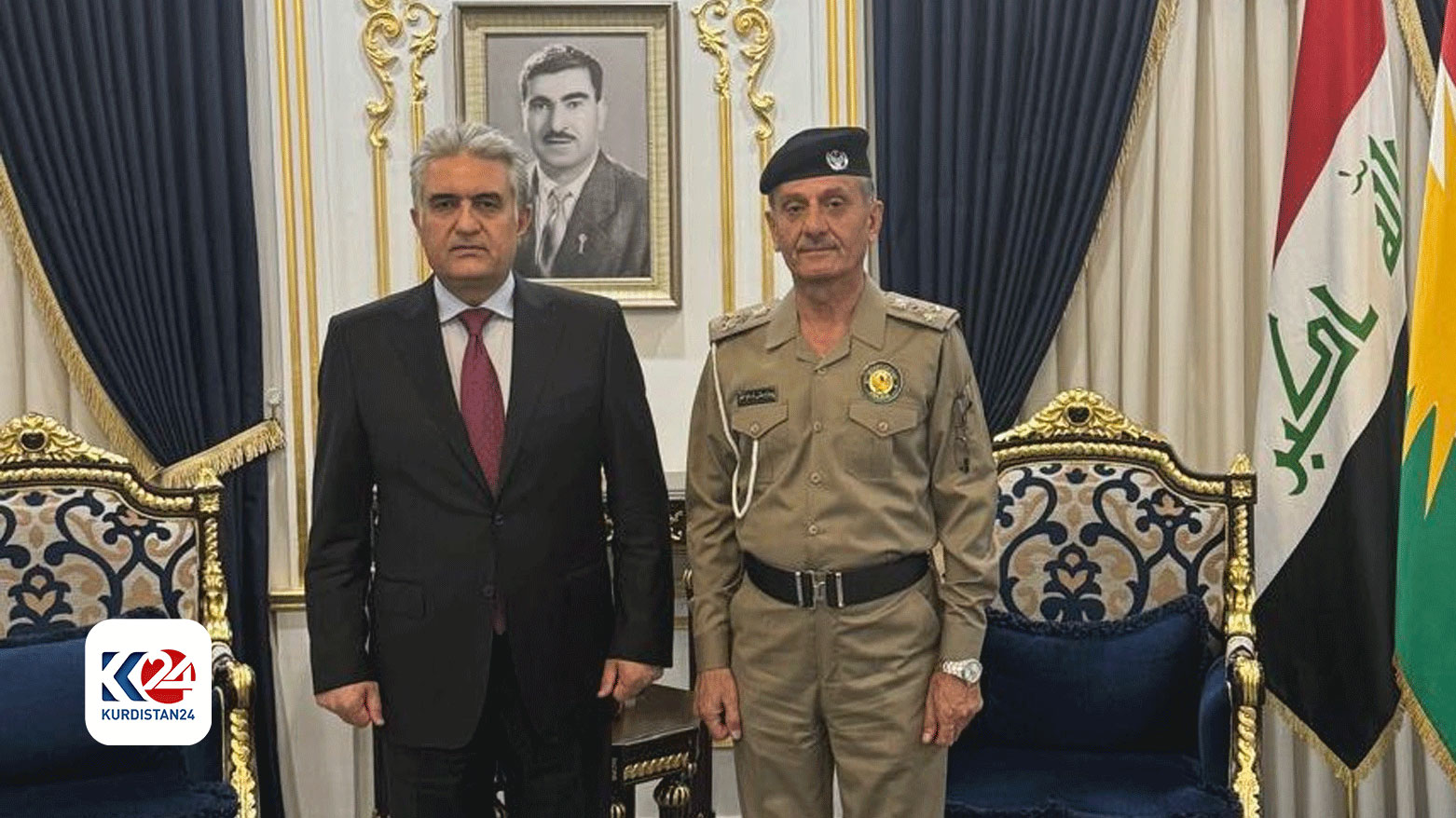 KRG Minister of Interior Reber Ahmed (L) abd Brigadier Dr. Aram Mohammed (R). (Photo: Kurdistan 24)