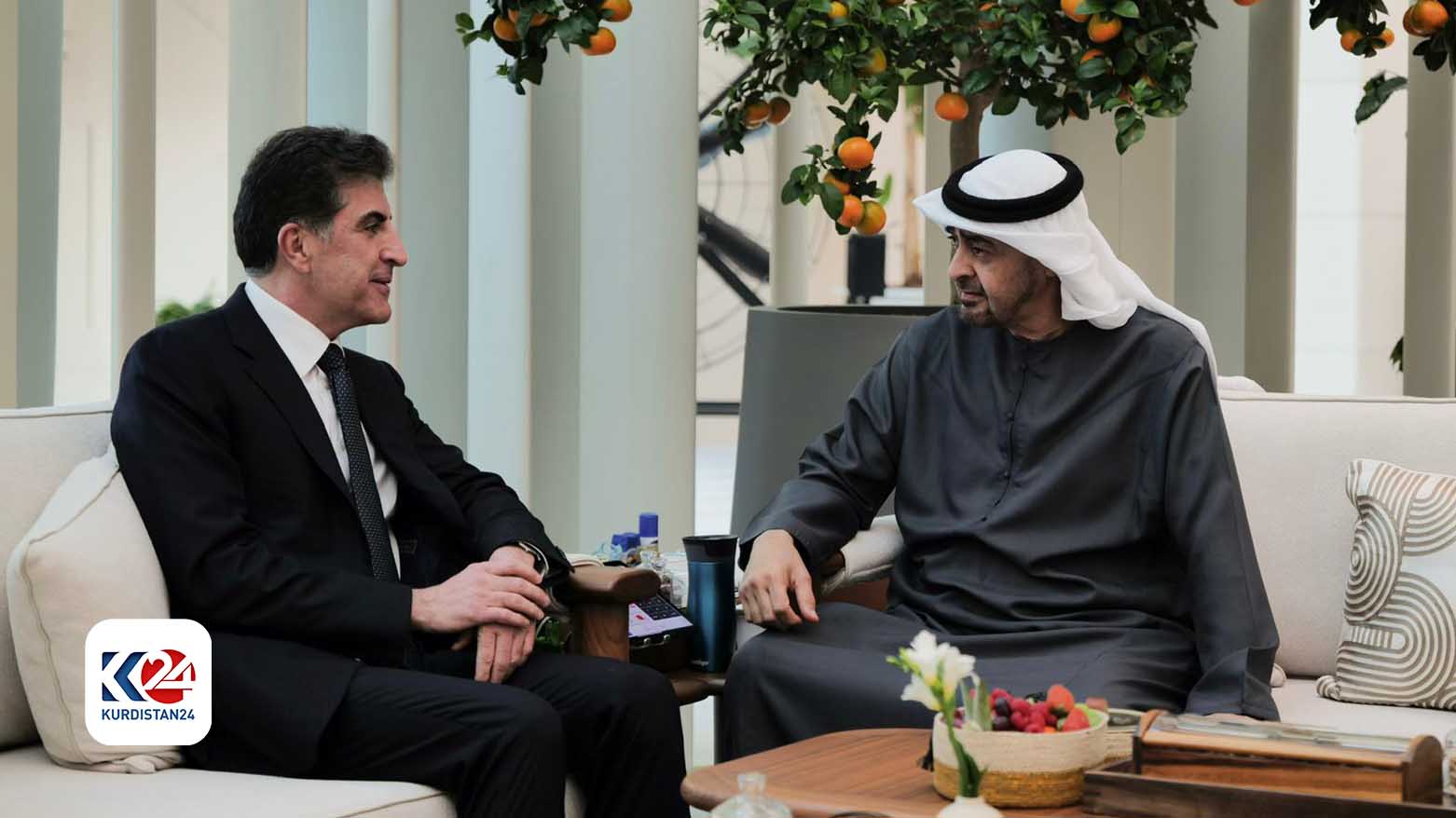 Kurdistan Region President Nechirvan Barzani (left) during his meeting with Sheikh Mohamed bin Zayed Al Nahyan, President of the UAE, May 24, 2024. (Photo: Kurdistan Region Presidency)