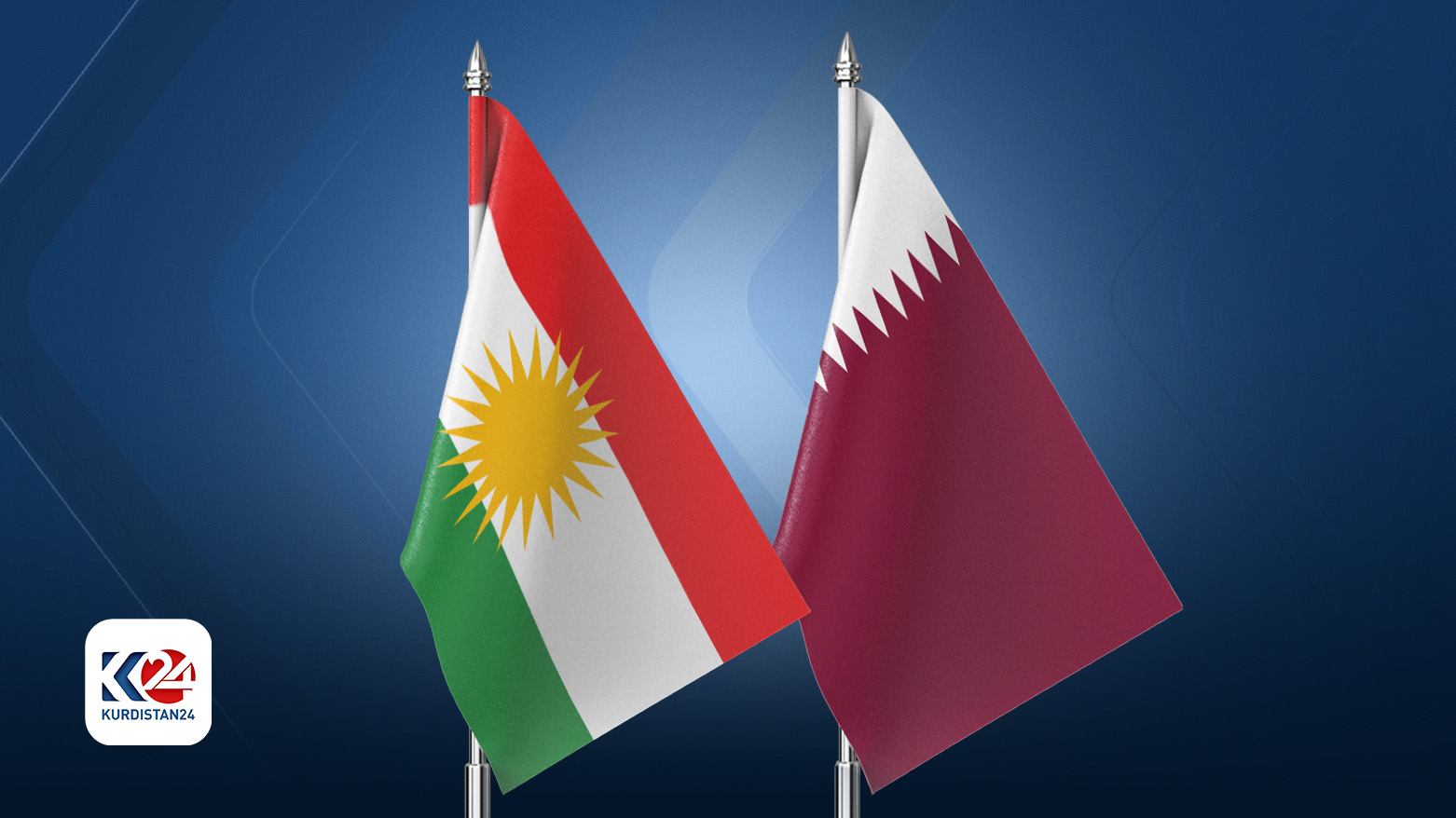 Kurdistan flag (left) next to Qatari flag. (Photo: Kurdistan24)
