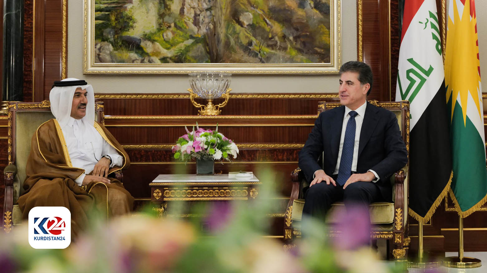 نچیروان بارزانی، رئیس اقلیم کوردستان و احمد بن حسن الحمادی، دبیرکل وزارت امور خارجه قطر