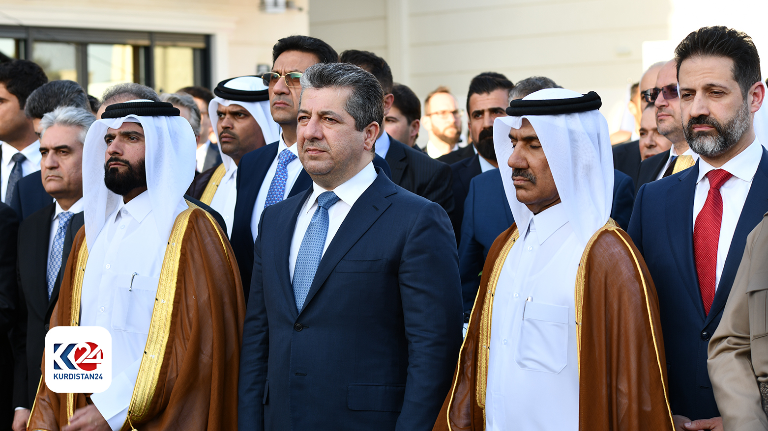 Kurdistan Region Prime Minister Masrour Barzani (middle) at the inauguration of the Qatari consulate in Erbil, May 26, 2024. (Photo: Kurdistan24)