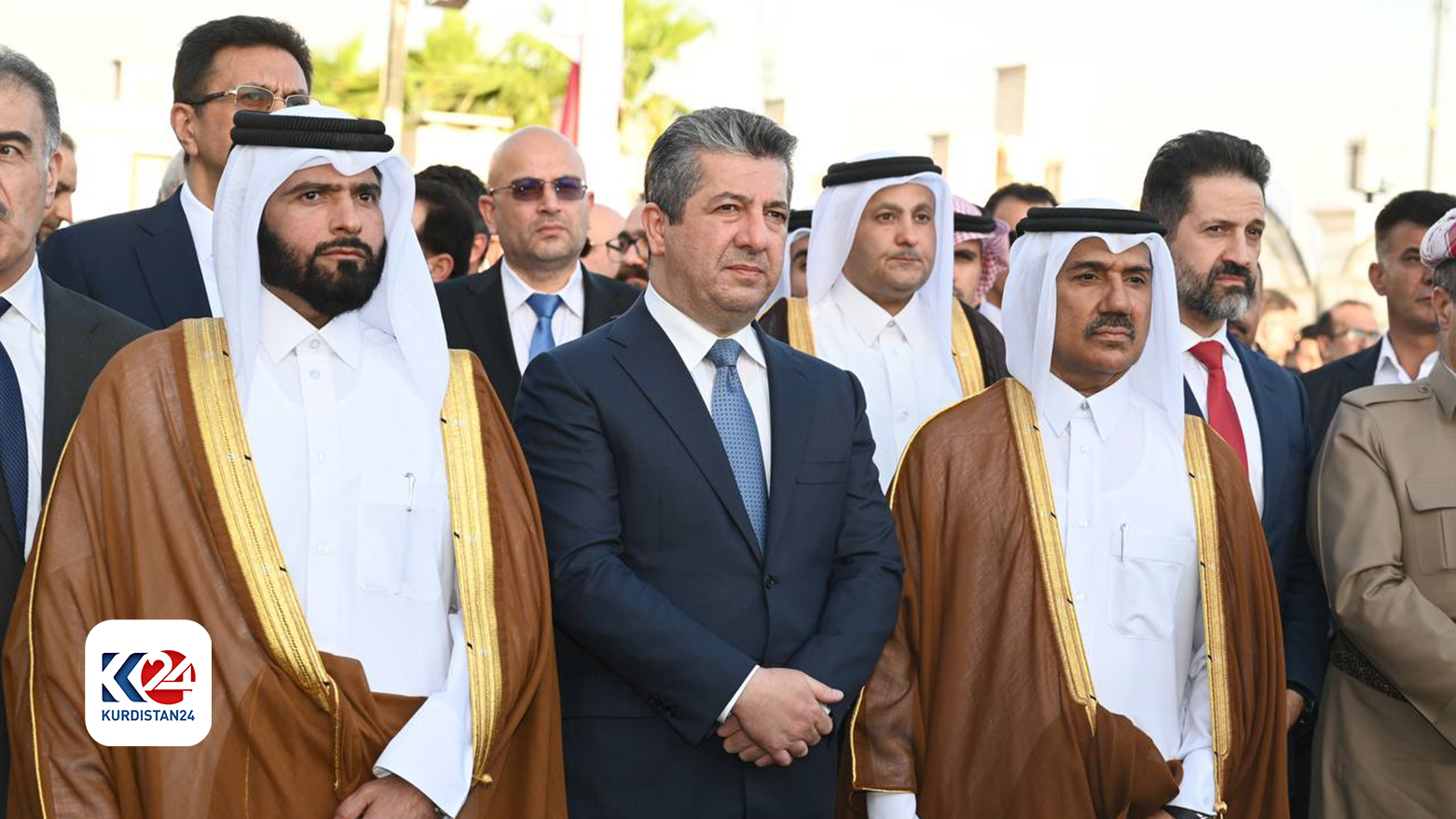 Kurdistan Region Prime Minister Masrour Barzani (middle) at the inauguration of the Qatari consulate in Erbil, May 26, 2024. (Photo: Kurdistan24)