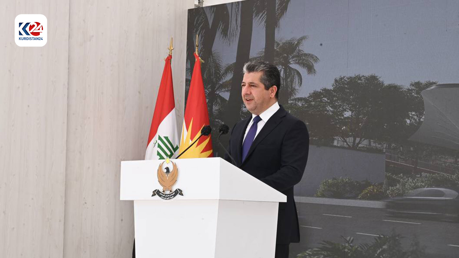 گوتاری سەرۆکوەزیران لە رێوەڕەسمی دانانی بەردی بناغەی چوار پرۆژە لە ئیدارەی سەربەخۆی سۆران (وێنە: فەرهاد ئەحمەد)