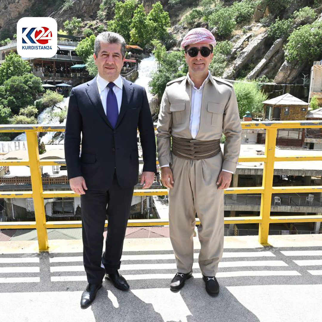 سەرۆکوەزیران مەسرور بارزانی و مەلا مستەفا بارزانی لە هاوینەهەواری بێخاڵ (وێنە: فەرهاد ئەحمەد)