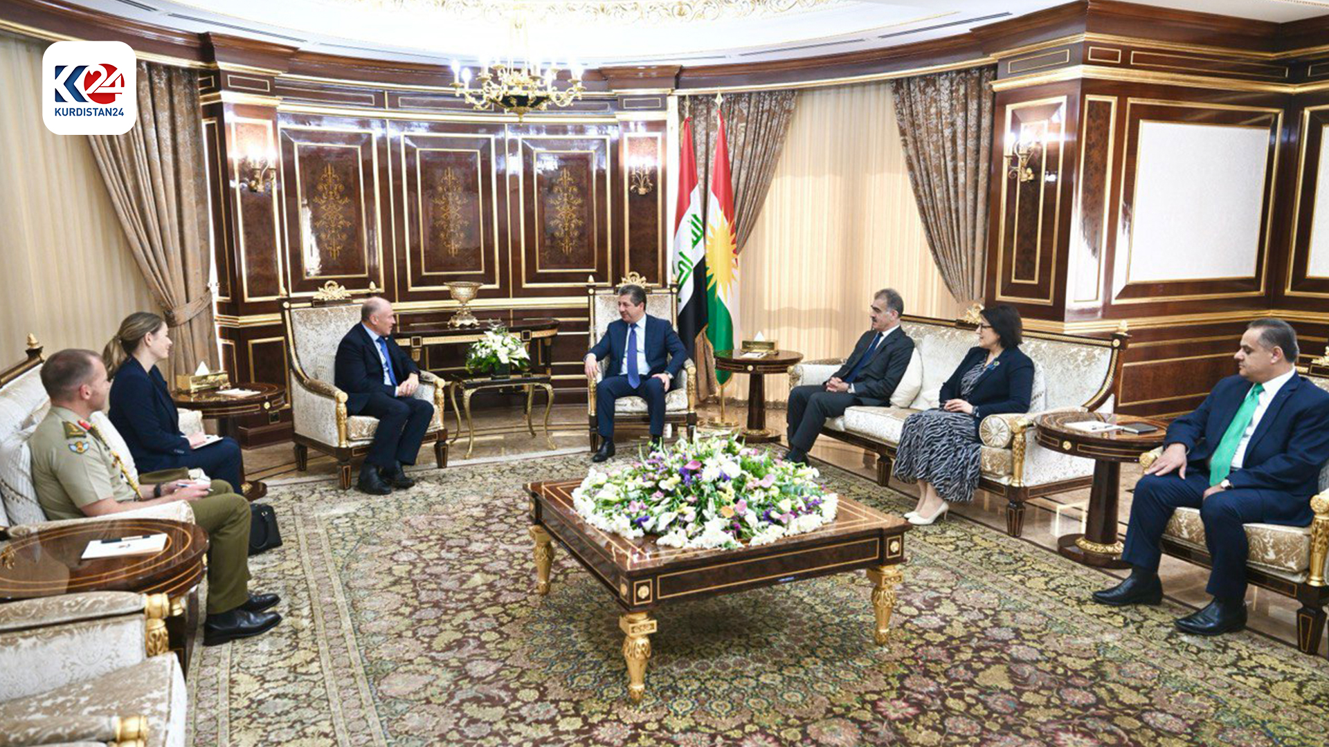 Kurdistan Region Prime Minister Masrour Barzani (top right) during his meeting with Australian Ambassador to Iraq Glenn Miles, May 29, 2024. (Photo: KRG)