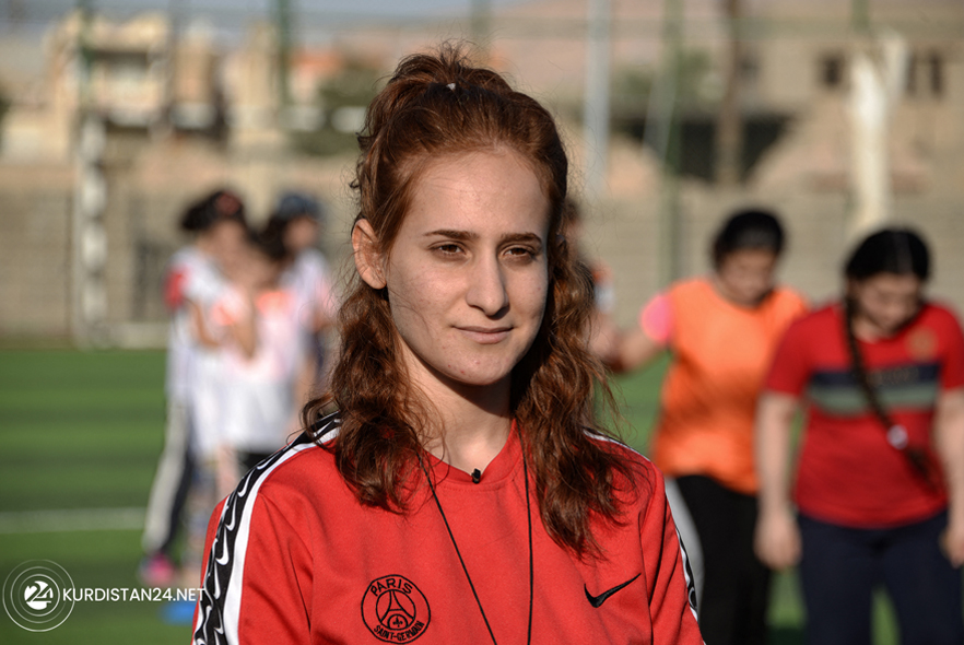 Coach Joanne Yusef Chaba of the girls football team at the Bartalla sports club leads a training session in Iraq's Bartalla town east of the city of Mosul in the northern province of Nineveh, on Oct. 21, 2021. (Photo: Zaid al-Obeidi/AFP)