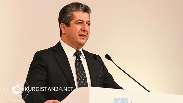 Kurdistan Region Prime Minister Masrour Barzani gives a speech at UKH, Nov. 3, 2021. (Photo: KRG)