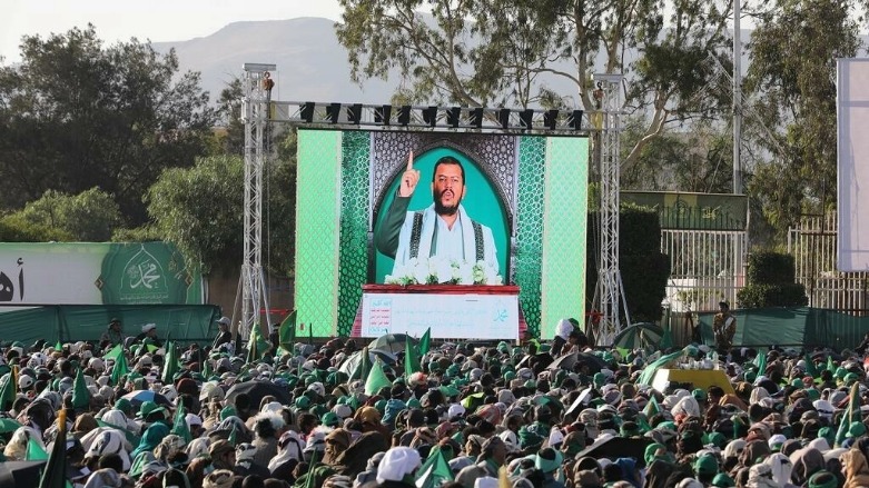 زعيم الحوثيين خلال تجمع حاشد في صنعاء. اليمن في 18 أكتوبر/تشرين الأول 2021. © رويترز