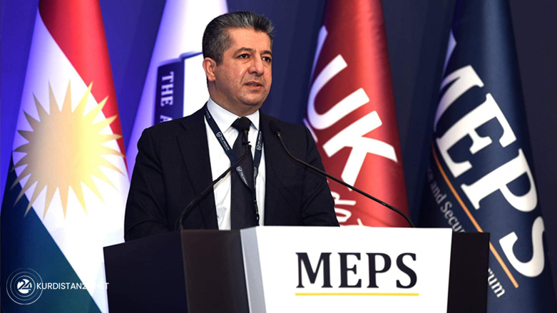 Kurdistan Region Prime Minister Masrour Barzani speaking at the Middle East Peace and Security Forum, known as MEPS21, Nov. 16, 2021. (Photo: KRG)