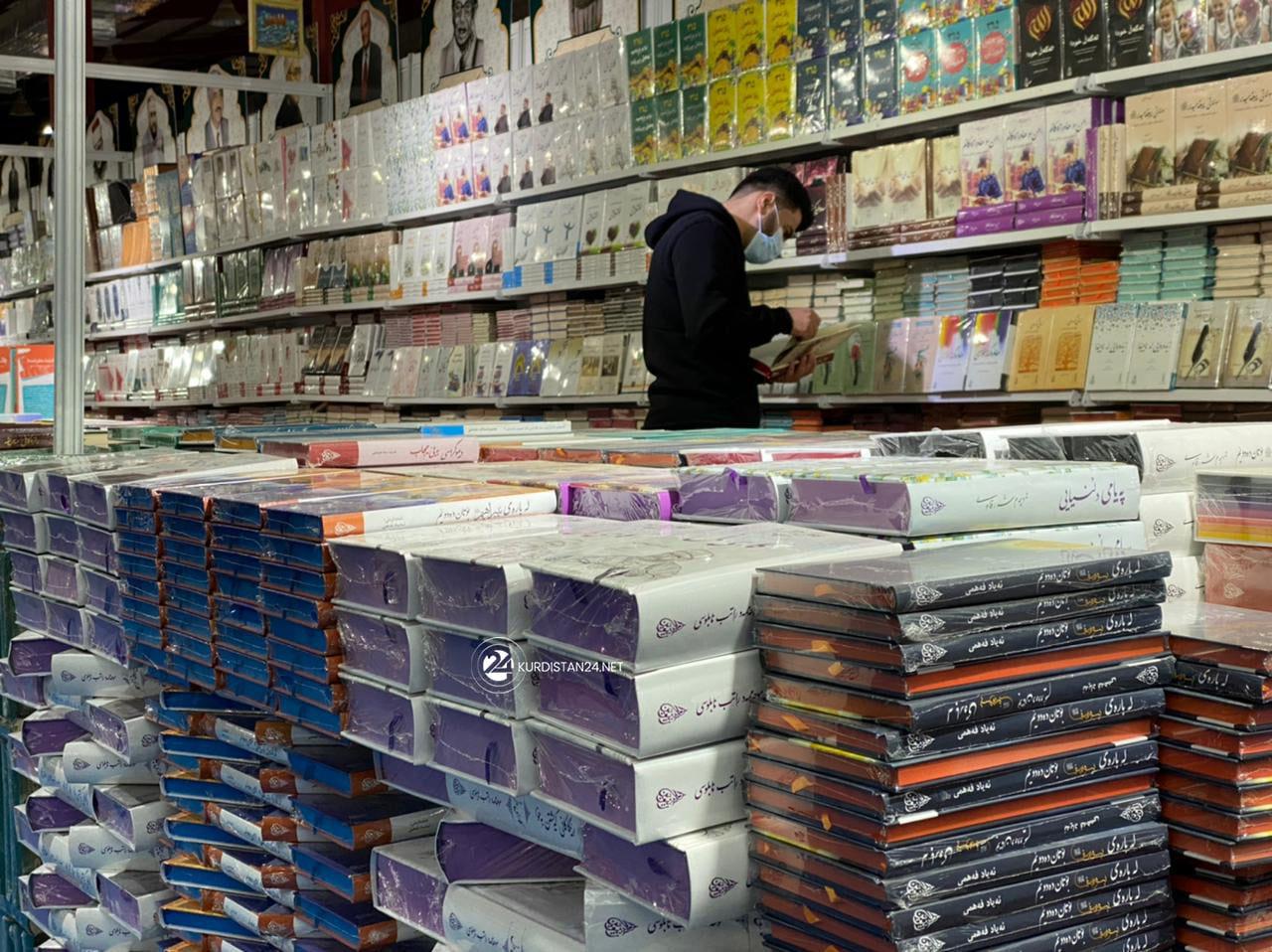 Books are showcased at the third Sulaimani International Book Fair in the Kurdistan Region, Nov. 18, 2021. (Photo: Kurdistan 24)