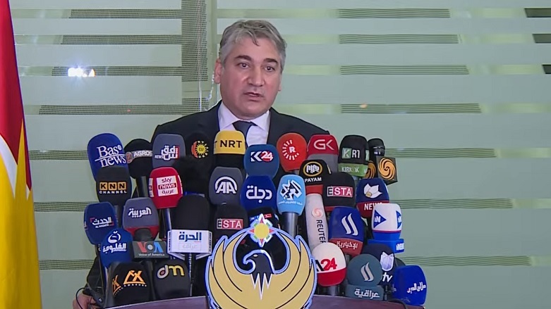 Jutyar Adil, the Kurdistan Regional Government’s (KRG) spokesperson, during a press conference at Erbil International Airport, Nov. 18, 2021. (Photo: Kurdistan 24)
