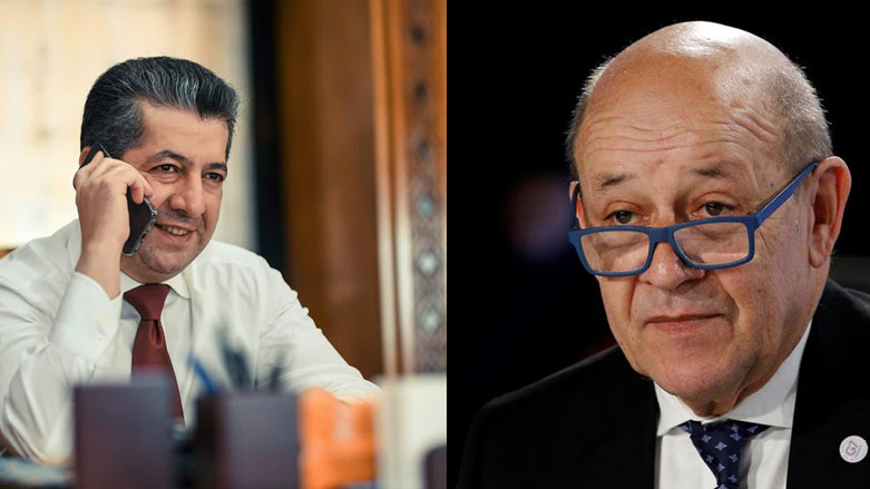Merged photos of PM Barzani (left) and French Foreign Minister Jean-Yves Le Drian. (Photo: Kurdistan 24)