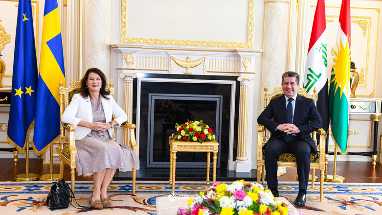 Kurdistan Region Prime Minister Masrour Barzani (right) during his meeting with Swedish Foreign Minister Ann Linde in capital Erbil, Nov. 23, 2021. (Photo: KRG)