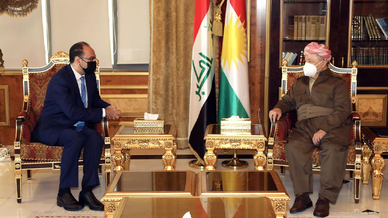 Masoud Barzani 9Right) leader of Kurdistan Democratic Party, with Fuad Al Majali, Jordanian Consul General in Erbil, Nov. 27, 2021. (Photo: Barzani Headquarter