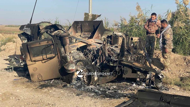 The aftermath of an ISIS attack in Diyala province's town of Kolajo that killed five Peshmerga fighters, Nov. 28, 2021. (Photo: Kurdistan 24)