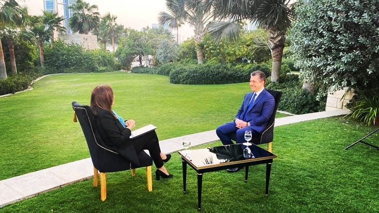 Kurdistan Region Prime Minister Masrour Barzani being interviewed by Sky News (Arabic) TV. (Photo Sky News TV screenshot)