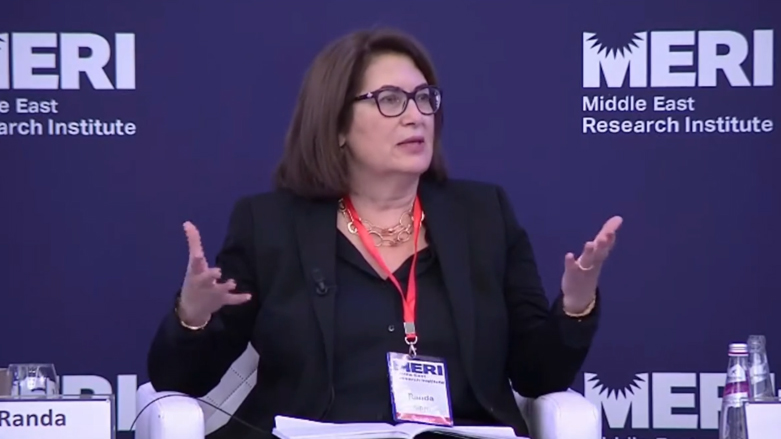 Randa Slim, Director of the Conflict Resolution and Track II Dialogues Program at the Middle East Institute, speaks during MERI Forum 2022 in Kurdistan Region's capital Erbil, Nov. 1, 2022. (Photo: Screengrab/MERI)