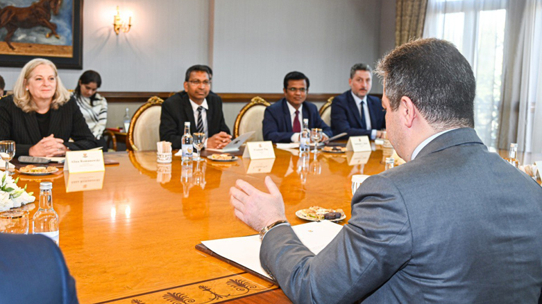 Kurdistan Region Prime Minister Masrour Barzani (right) during his meeting with US, EU, Italian, and Indian ambassadors in Erbil, Nov. 2, 2022. (Photo: KRG)