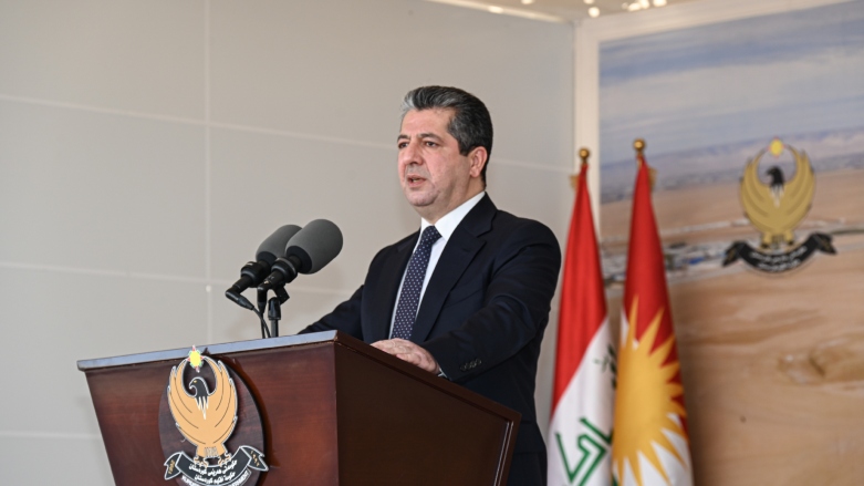 Kurdistan Region Prime Minister Masrour Barzani speaking at the inauguration ceremony of the second and third phases of 150-meter ring road in Erbil, Nov. 23, 2022. (Photo: KRG)