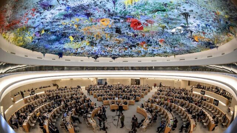 Illustrative: A general view of the room hosting a special session of the UN Human Rights Council on Ukraine, in Geneva, on May 12, 2022. (Fabrice Coffrini/AFP)