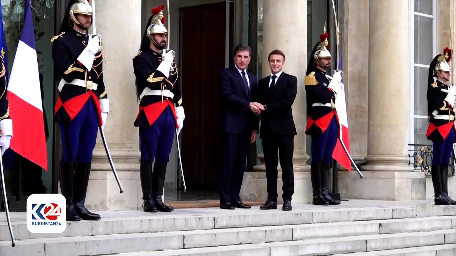 دیدار نچیروان بارزانی، رئیس اقلیم کوردستان و امانوئل مکرون، رئیس جمهور فرانسه در کاخ الیزه