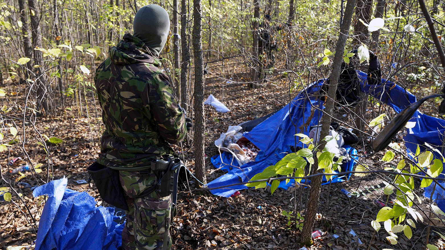 Serbian gendarmerie officers looking for migrants in a forest near the border between Serbia and Hungary, Serbia, Nov. 2, 2023. (Photo: AP)