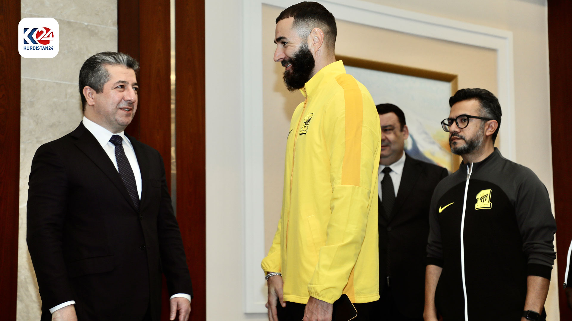 Karim Benzema (right) meeting with Kurdistan Region Prime Minister Masrour Barzani, Nov. 5, 2023. (Photo: Kurdistan 24)