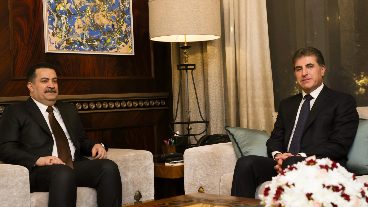 President Nechirvan Barzani (right) on Thursday met with Iraqi Prime Minister Mohammed Shia’ Sudani, Nov. 9 , 2023 (Photo: Kurdistan Region Presidency).