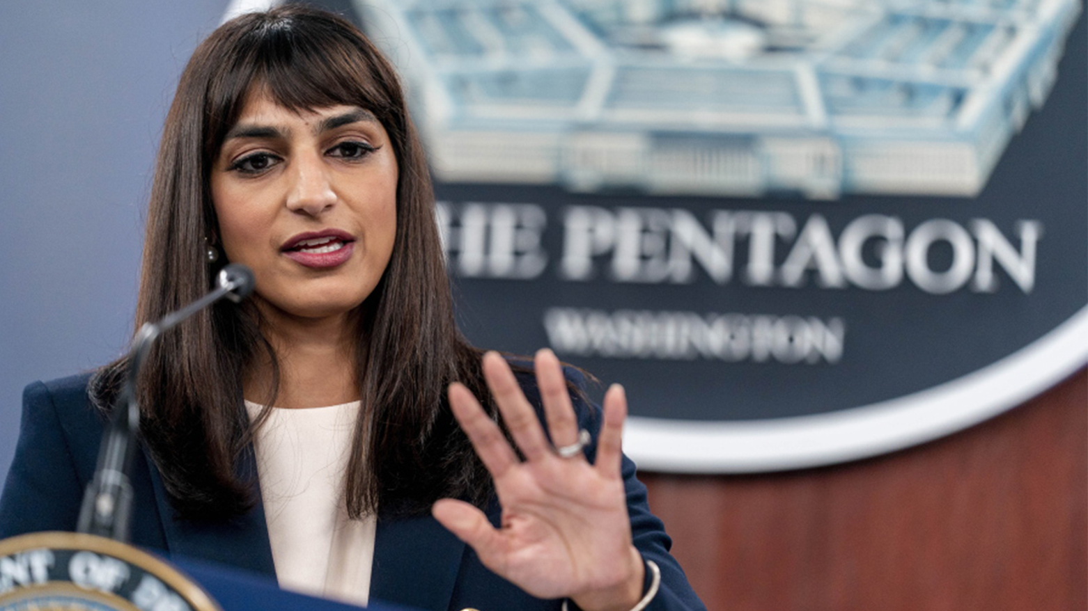 Deputy Pentagon Press Secretary Sabrina Singh speaks at a news conference at the Pentagon, Friday, Nov. 4, 2022. (AP Photo/Andrew Harnik)