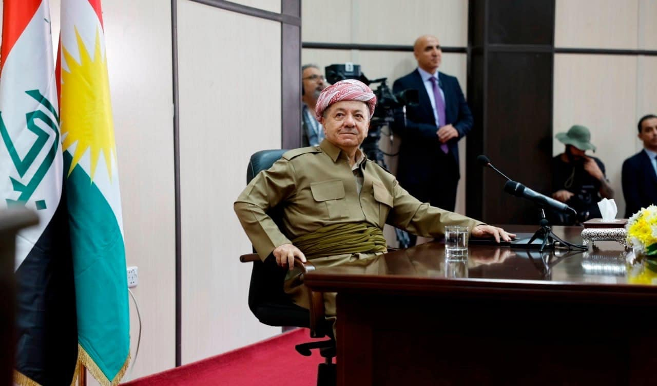 KDP President Masoud Barzani is pictured during a townhall meeting in Duhok province, Aug. 19, 2023. (Photo: Barzani Headquarters)