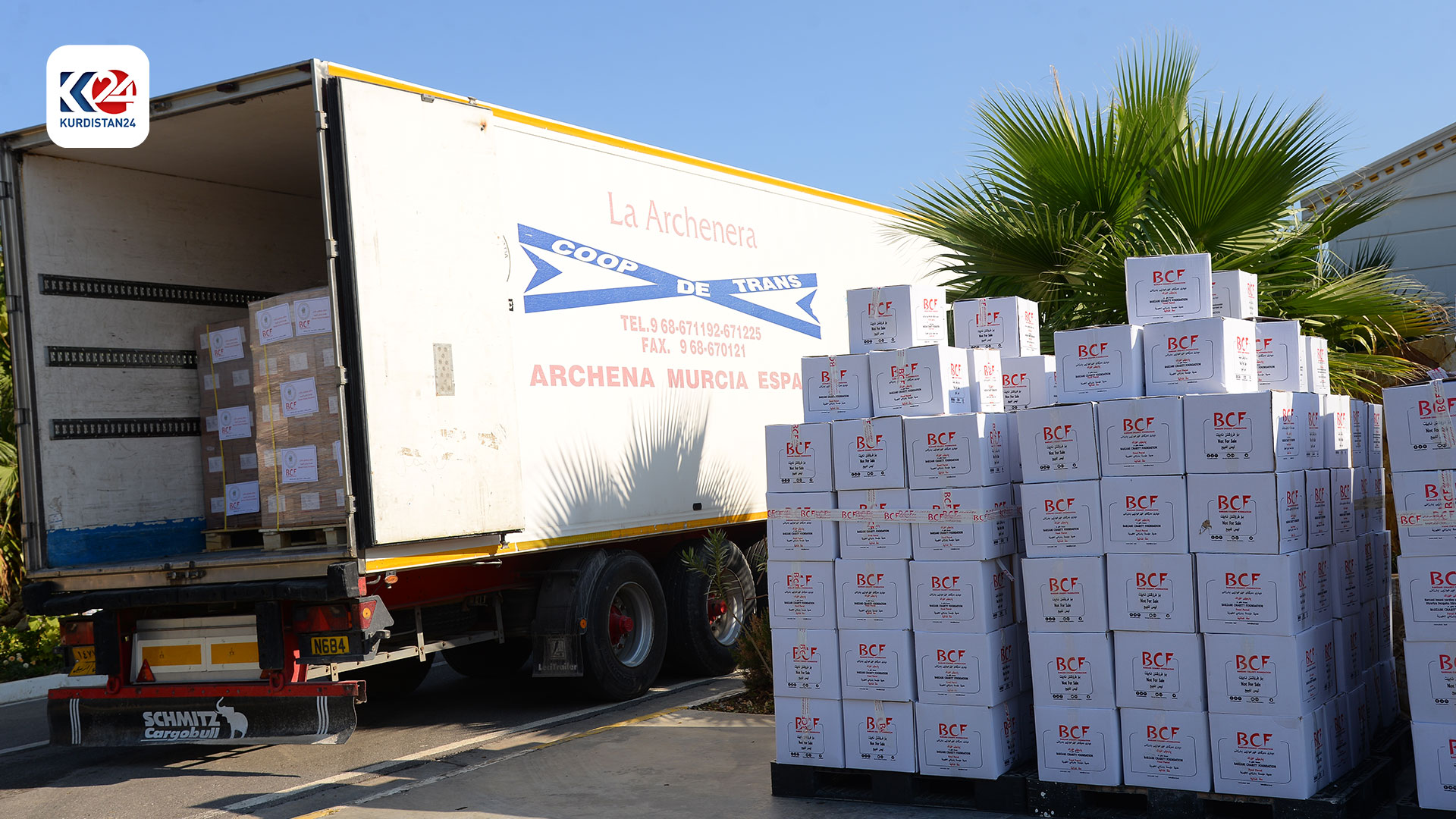 Boxes of humanitarian aid ready for shipment to Borg El Arab Airport, Nov. 22, 2023. (Photo: Kurdistan 24) 